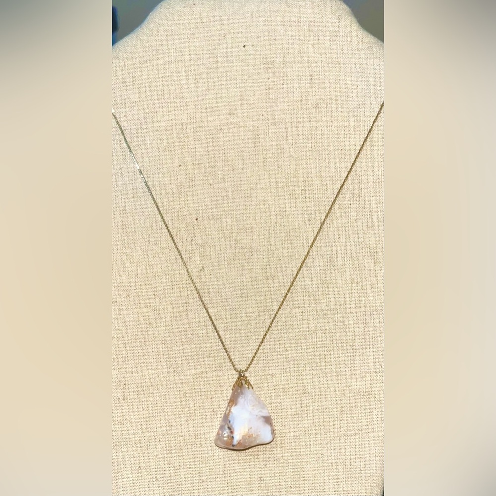 Flower Agate Smooth Stone Pendant on Delicate Gold Chain - Picture 4 of 7